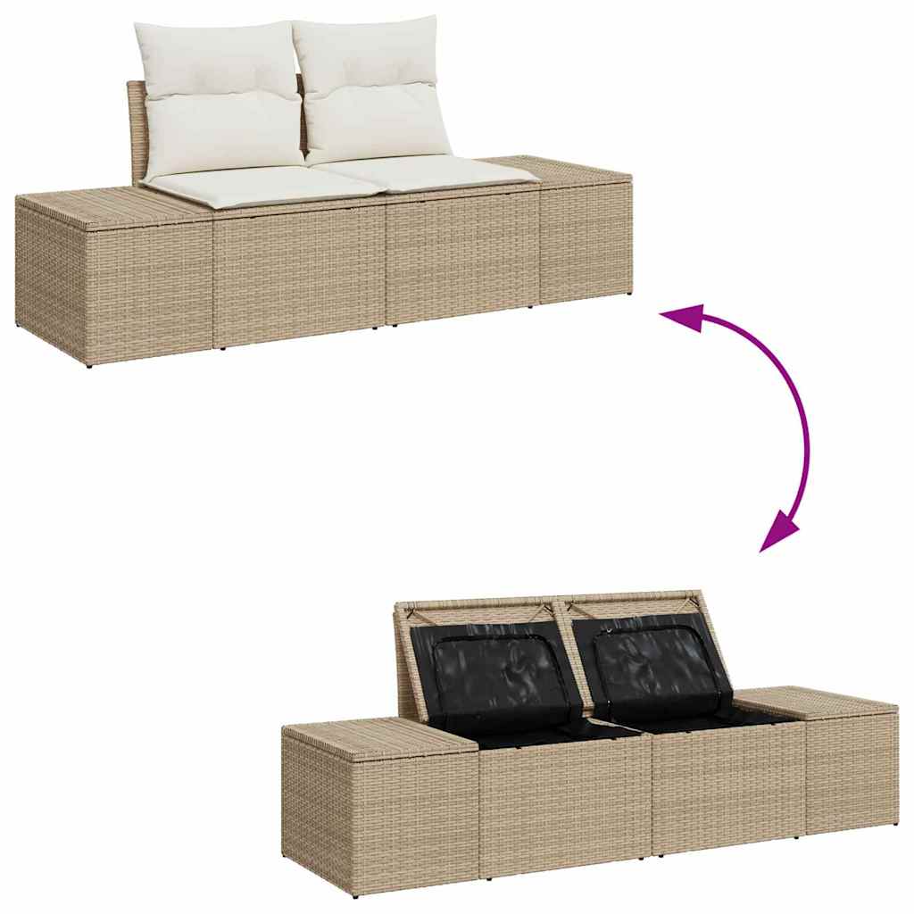 Garten-Sofa-Set mit Speicher 7 pcs Beige Poly Rattan